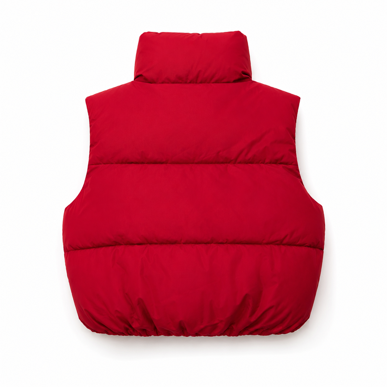 Bright red sleeveless puffer jacket